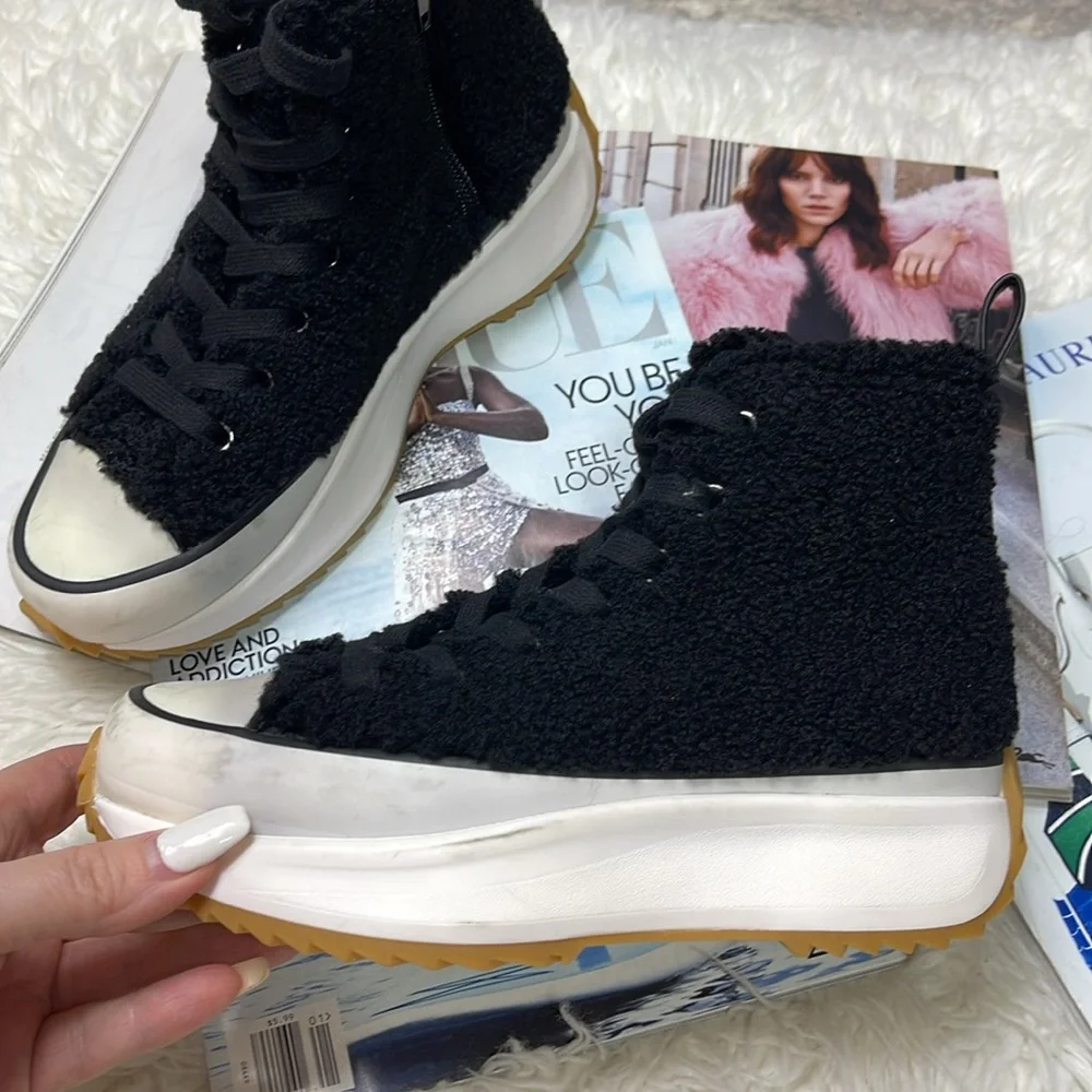 Steve Madden Shaft Faux Fur Platform Sneakers - Picture 2 of 16